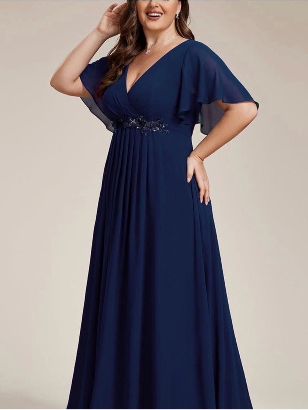 Ever Pretty Navy V-Neck Maxi Dress with Flutter Sleeves